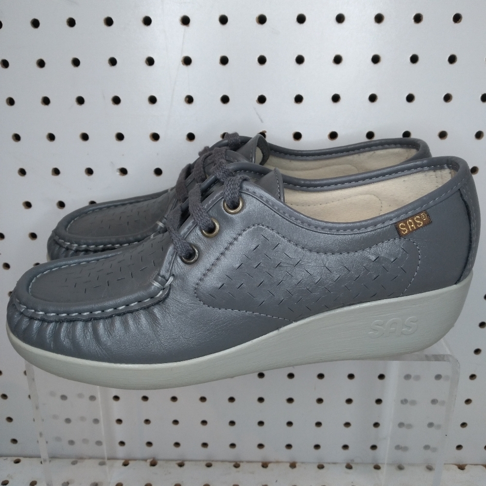 SAS | Gray Shoes | Women Leather Comfort Loafers Hand-sewn Wedge Heel Made 🇺🇸
